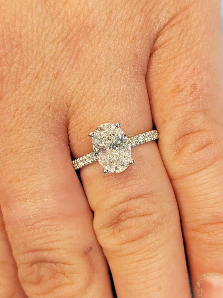 1.5ct Oval Lab Grown Diamond Ring, 14k Gold Engagement Ring, Vintage Lab Created Diamond Ring, Half Eternity Band, Birthday Gifts for Her