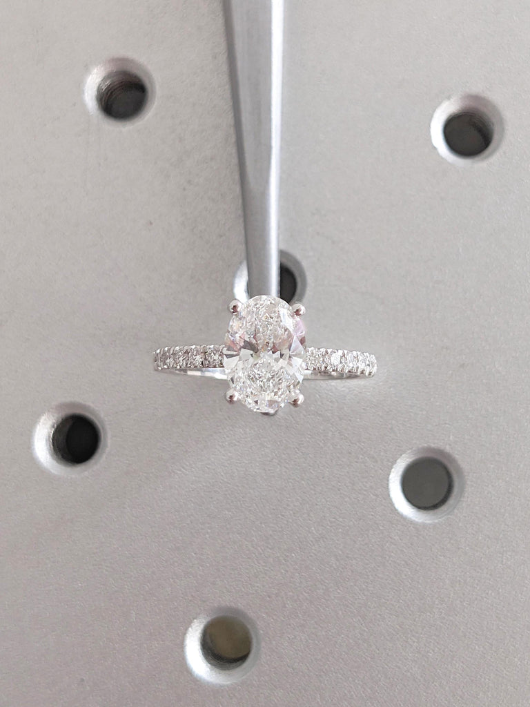 1.5ct Oval Lab Grown Diamond Ring, 14k Gold Engagement Ring, Vintage Lab Created Diamond Ring, Half Eternity Band, Birthday Gifts for Her