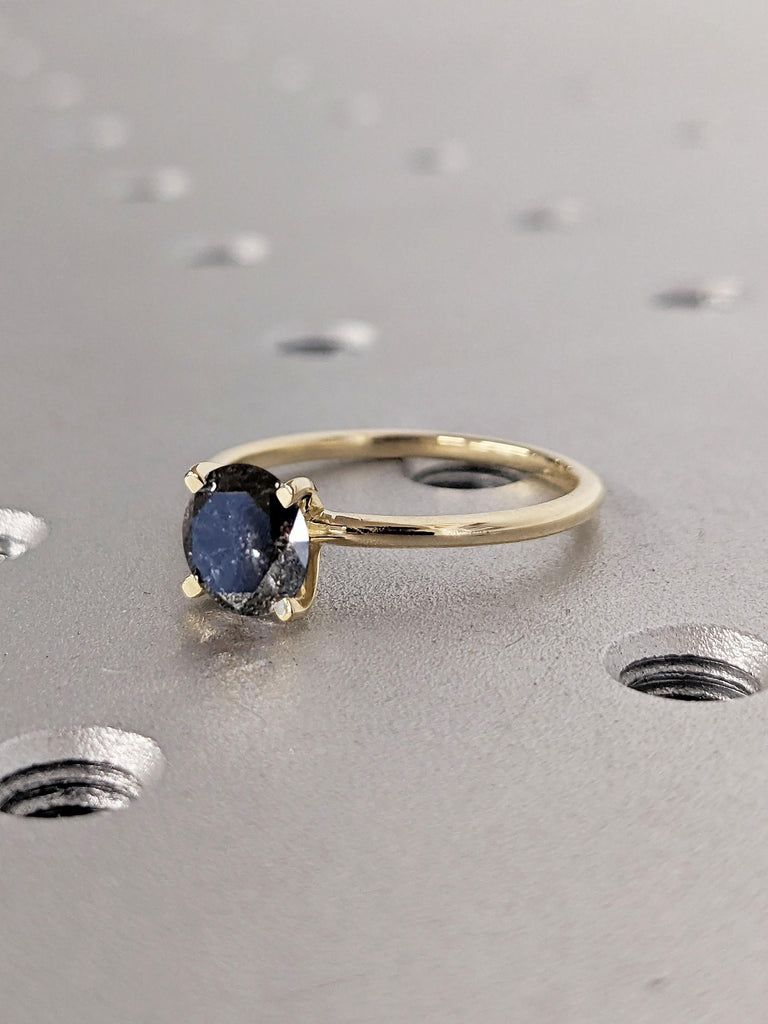 Salt and Pepper Diamond Engagement Ring, Round 14k Gold Simple Rings for Women, Comfort Fit Diamond Ring, Gift for Wife, Dainty Promise Ring