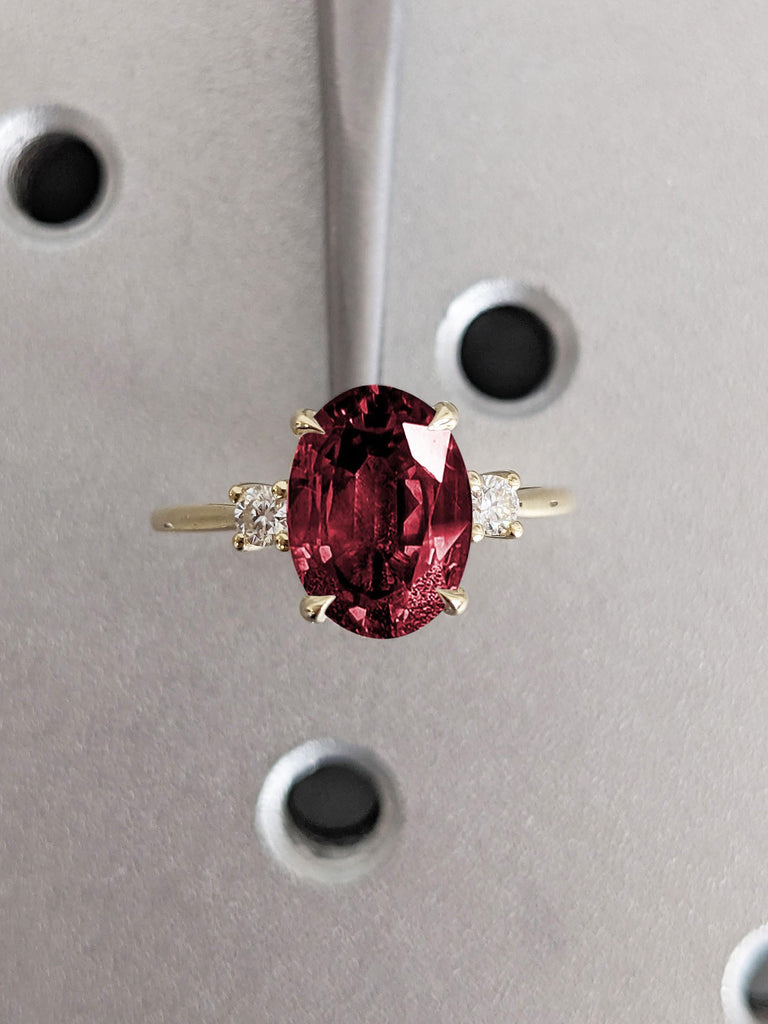 14k Gold Ruby Engagement Ring | Ruby and Diamond Ring | Birthstone Rings for Women | Art Deco Lab Ruby Rings | Vintage Gold Statement Ring