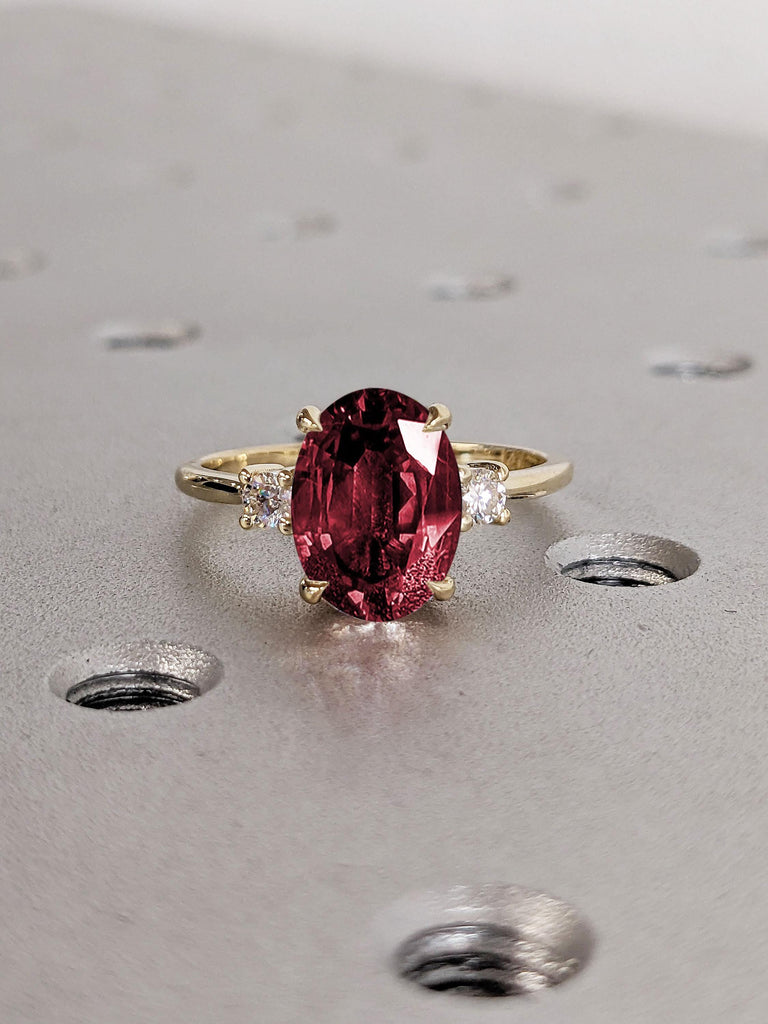 14k Gold Ruby Engagement Ring | Ruby and Diamond Ring | Birthstone Rings for Women | Art Deco Lab Ruby Rings | Vintage Gold Statement Ring