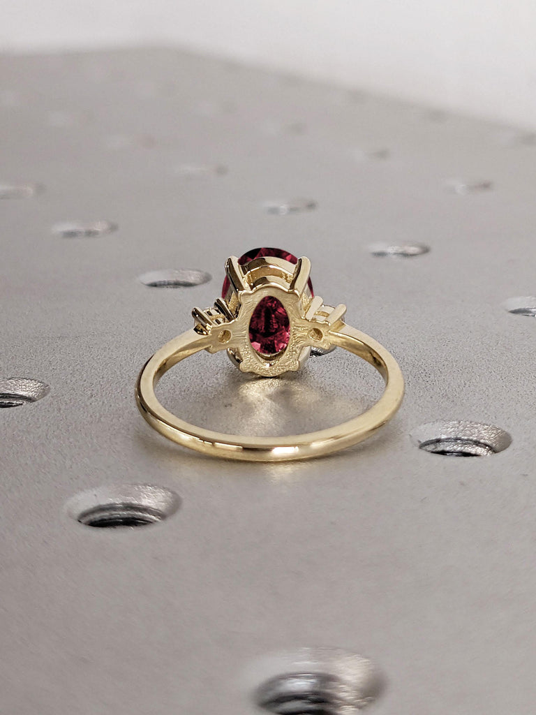 14k Gold Ruby Engagement Ring | Ruby and Diamond Ring | Birthstone Rings for Women | Art Deco Lab Ruby Rings | Vintage Gold Statement Ring
