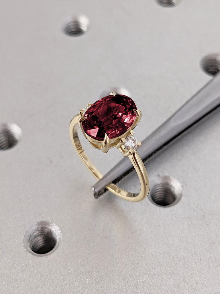 14k Gold Ruby Engagement Ring | Ruby and Diamond Ring | Birthstone Rings for Women | Art Deco Lab Ruby Rings | Vintage Gold Statement Ring
