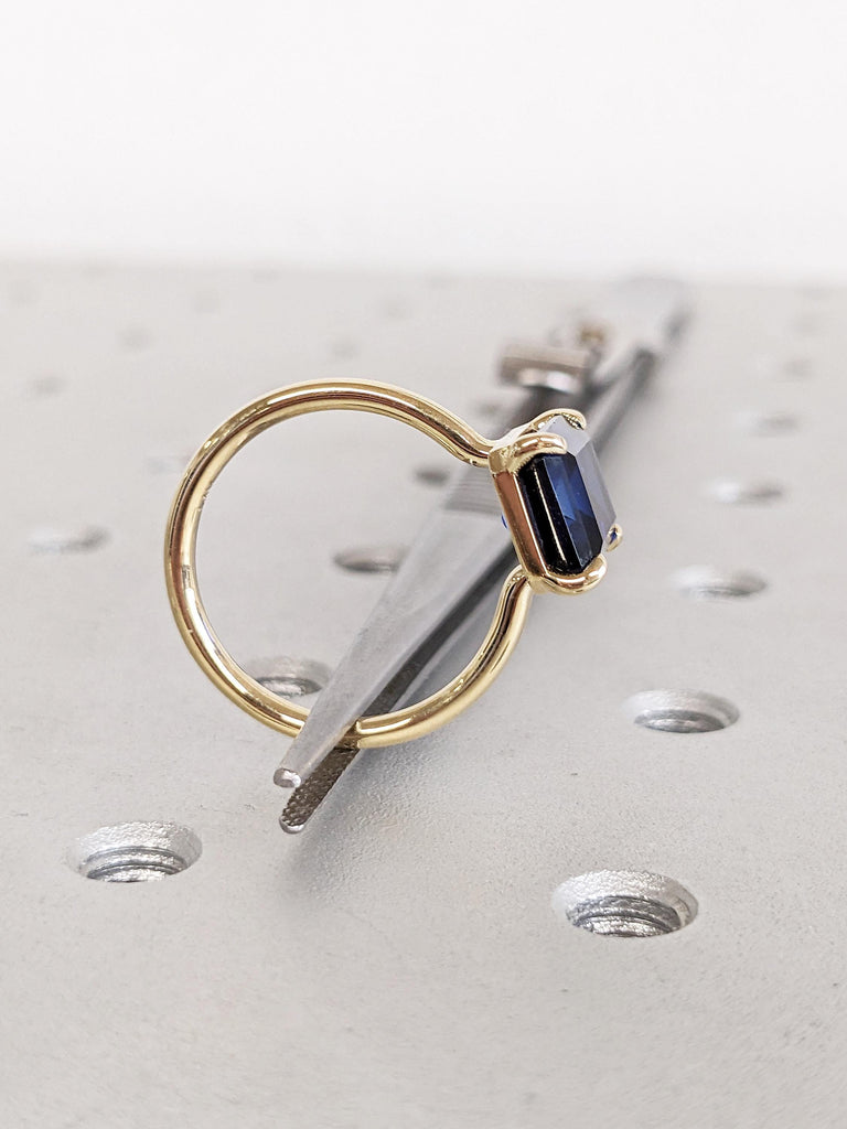 Blue Sapphire Ring, Emerald Cut Engagement Ring, 14k Solid Gold Ring, September Birthstone Ring, Minimalist Ring, Sapphire Rings for Women