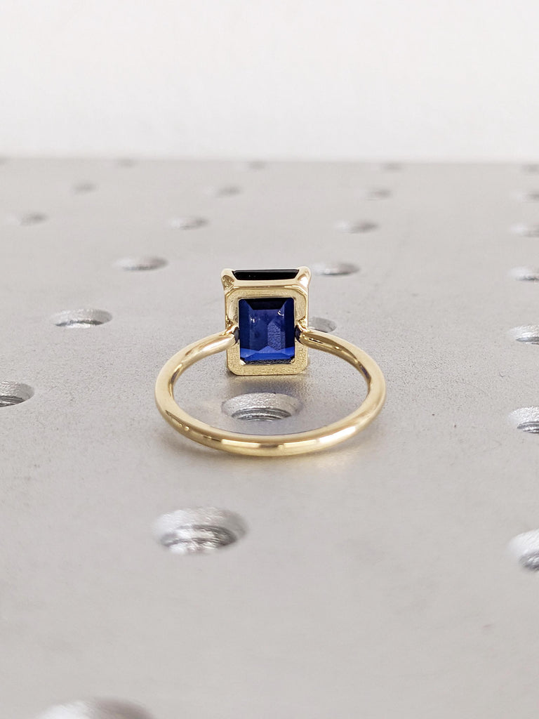 Blue Sapphire Ring, Emerald Cut Engagement Ring, 14k Solid Gold Ring, September Birthstone Ring, Minimalist Ring, Sapphire Rings for Women