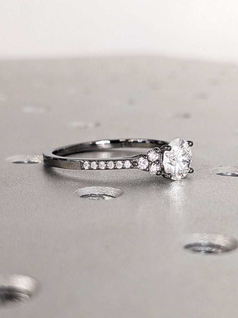 Round Tiny Moissanite Half Eternity Band | Gothic Wedding Ring | Black Engagement Ring | Solid Gold Rings for Women