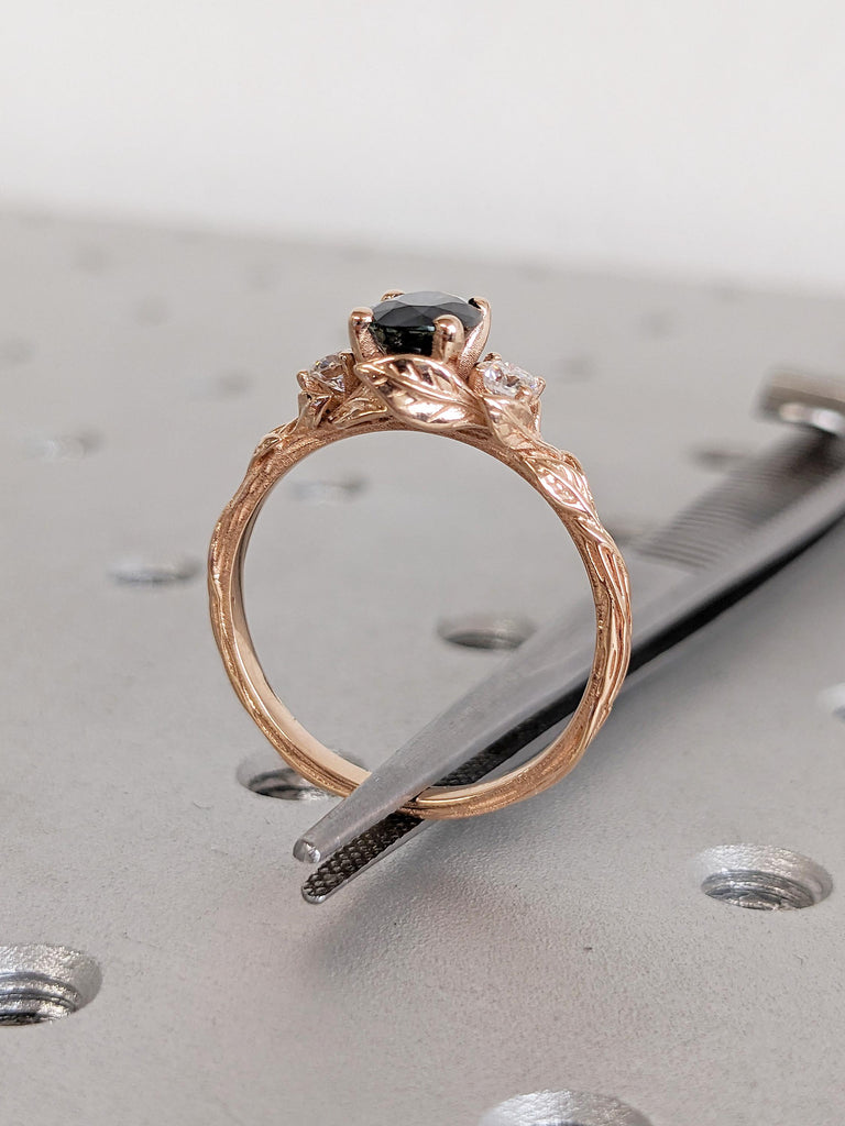Nature Inspired Engagement Ring, Peacock Sapphire Ring, 18K Rose Gold Anniversary Ring, Oval Cut Ring, Art Deco Promise Ring, Gemstone Ring