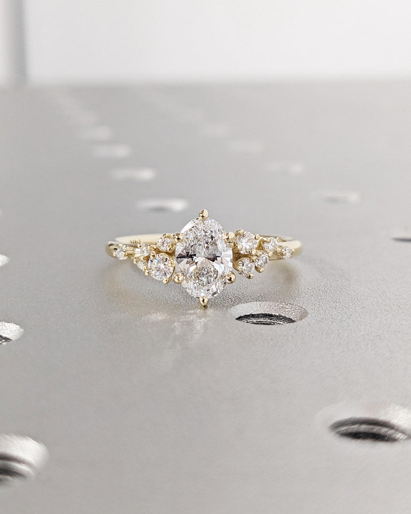 Oval Cut Lab Diamond Ring Vintage Diamond Engagement Ring White Gold Unique Snowdrift 6 Prongs Engagement Ring Diamond Wedding Art Deco Ring