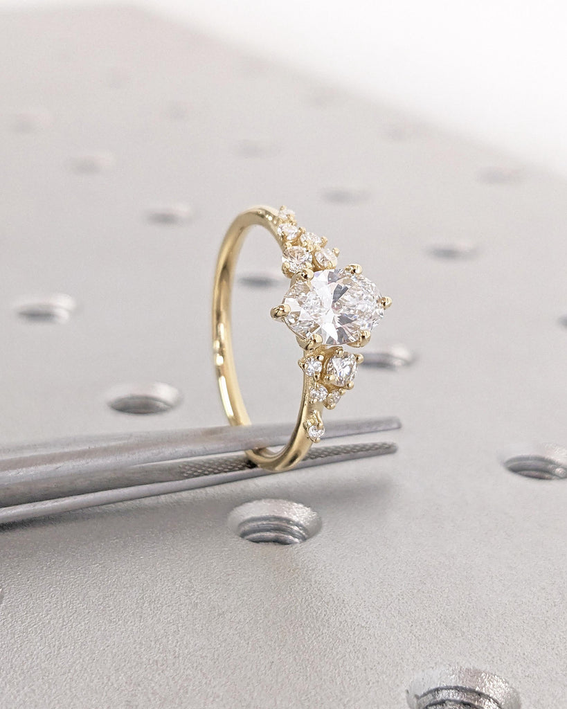 Oval Cut Lab Diamond Ring Vintage Diamond Engagement Ring White Gold Unique Snowdrift 6 Prongs Engagement Ring Diamond Wedding Art Deco Ring