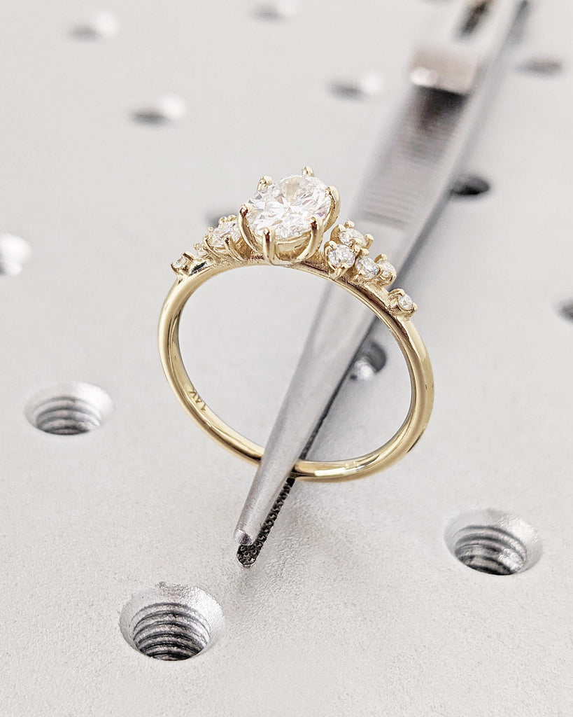 Oval Cut Lab Diamond Ring Vintage Diamond Engagement Ring White Gold Unique Snowdrift 6 Prongs Engagement Ring Diamond Wedding Art Deco Ring