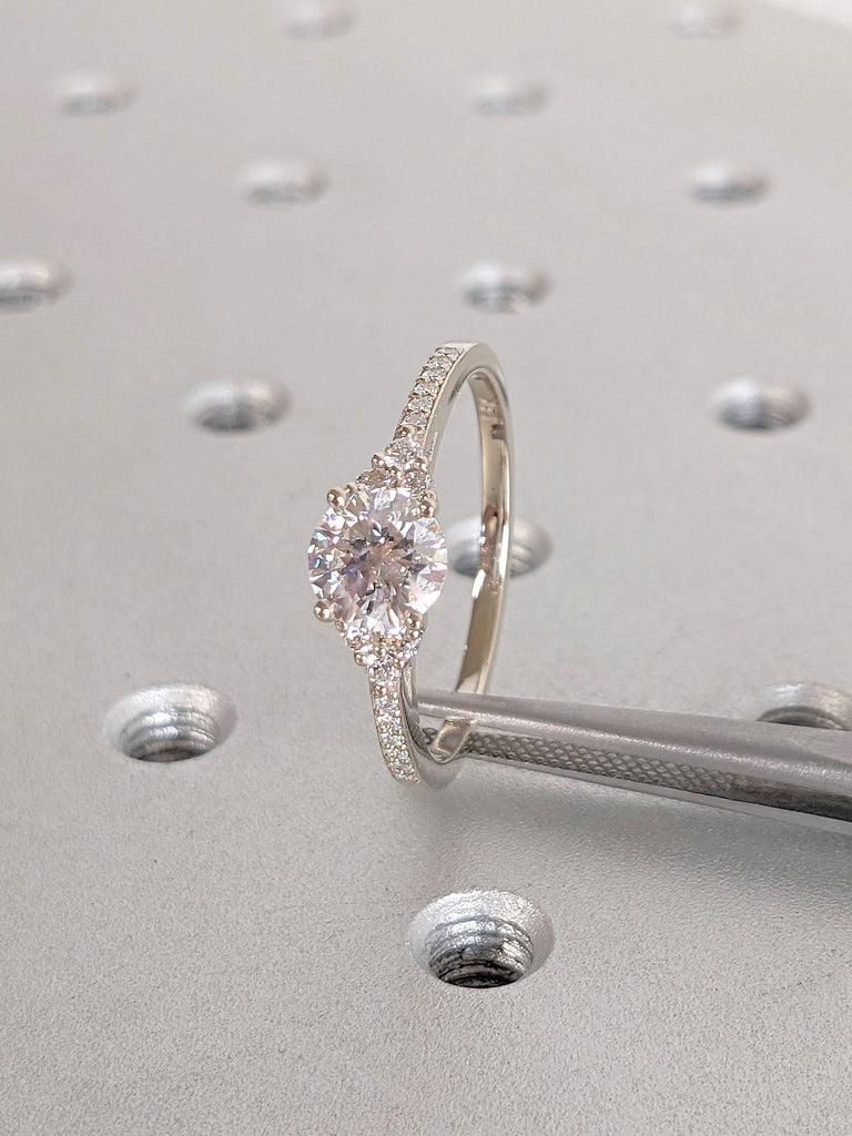 1 Carat Eco Friendly Man Made Diamond Round Engagement Ring | 14k White Gold Wedding Ring | Wedding Anniversary Gift for Her Wife