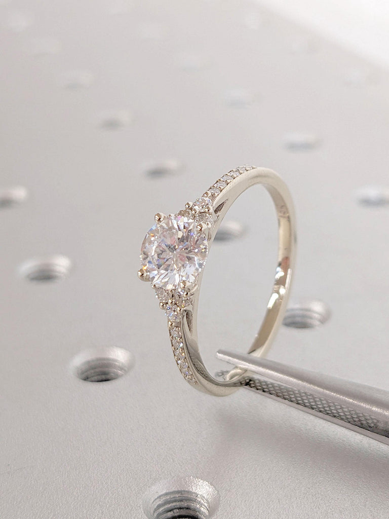 Round Small Diamond Cluster Half Eternity Band | Paved Lab Grown Diamond Wedding Ring | White Gold Engagement Ring | Diamond Rings for Women