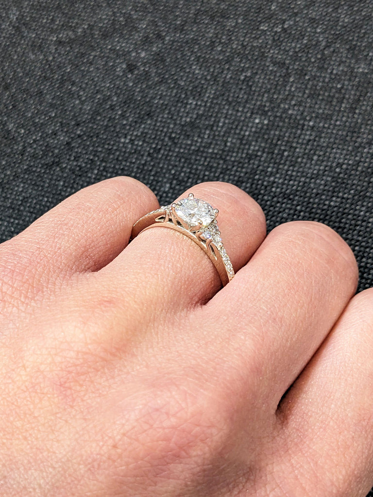 Diamond and Moissanite Engagement Ring | Solid White Gold Ring | 14k Engagement Ring | Gold Ring for Her