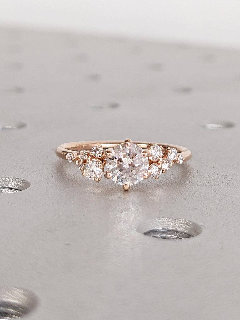 Unique Moissanite Ring | Rose Gold Engagement Ring | Art Deco Moissanite Cluster Ring | Vintage Snowdrift Women Wedding Ring | Gift for Wife