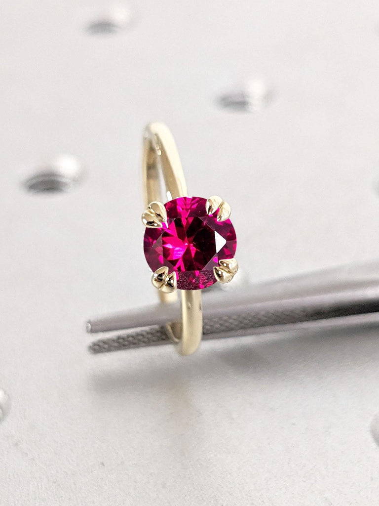 1ct Lab Created Ruby Solitaire Ring | Solid Gold Engagement Rings for Women | Comfort Fit Gold Ring