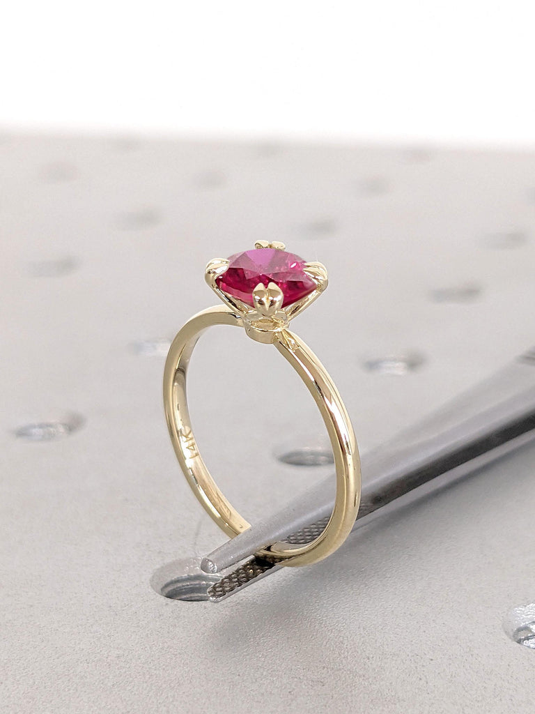 Comfort Fit Engagement Rings for Women | 14k Gold Eco Friendly Lab Ruby Simple Promise Ring | July Birthstone Gemstone Ring, Birthday Gift
