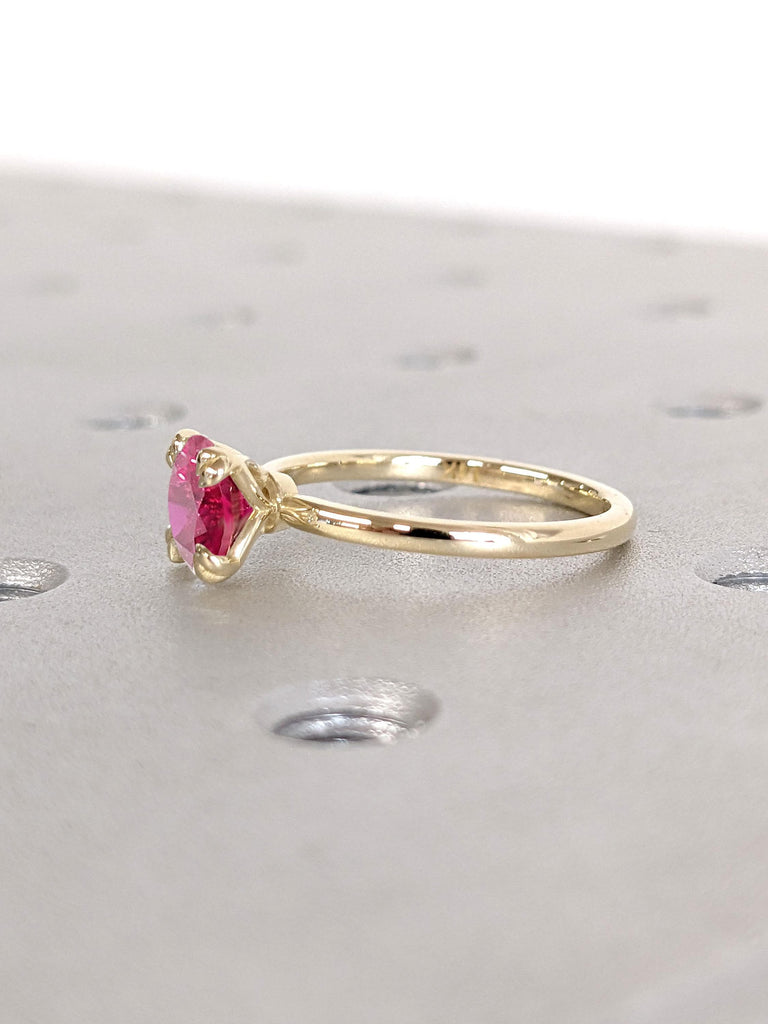 Comfort Fit Engagement Rings for Women | 14k Gold Eco Friendly Lab Ruby Simple Promise Ring | July Birthstone Gemstone Ring, Birthday Gift