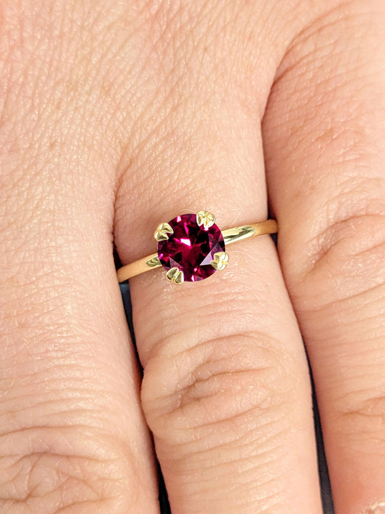 1 Carat Round Ruby Red Gemstone Ring | Solitaire Engagement Ring | Round Ruby Wedding Ring for Her | Minimalist Anniversary Ring Proposal Ring | Double Talon Prong Ring | July Birthstone