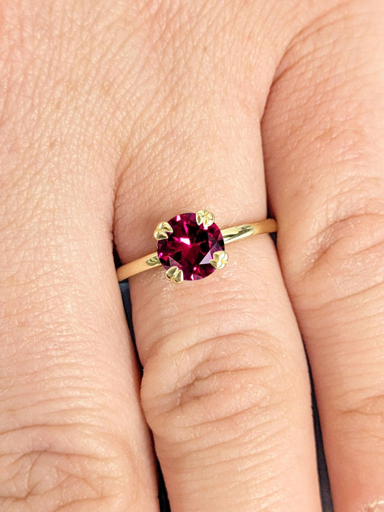 1 Carat Round Ruby Red Gemstone Ring | Solitaire Engagement Ring | Round Ruby Wedding Ring for Her | Minimalist Anniversary Ring Proposal Ring | Double Talon Prong Ring | July Birthstone