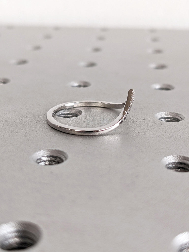 Black Grey White Tiny Round Diamond Woman Wedding Ring | Thin Gold Rings for Women | Dainty Stacking Ring | White Gold Half Eternity Band