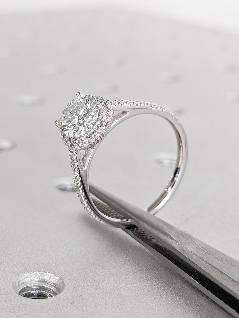 Round Lab Grown Diamond Engagement Ring, White Gold Ring, Lab Diamond Ring, Comfort Fit Ring, Diamond Wedding Band, Unique Anniversary Ring