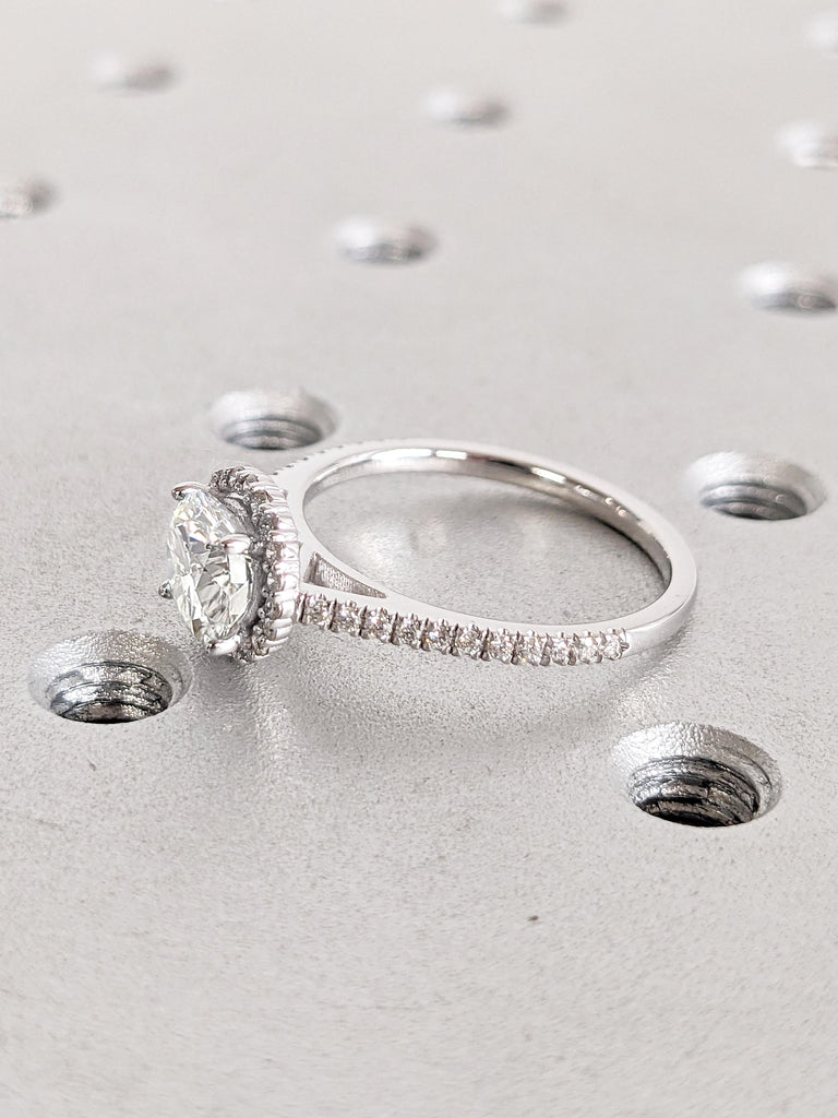 Round Lab Grown Diamond Engagement Ring, White Gold Ring, Lab Diamond Ring, Comfort Fit Ring, Diamond Wedding Band, Unique Anniversary Ring