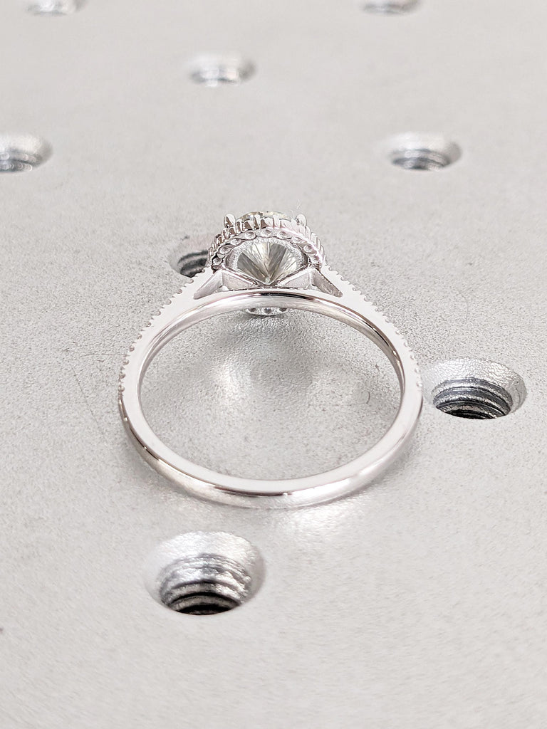 Round Moissanite Engagement Ring, White Gold Ring, Diamond Halo Ring, Moissanite Half Eternity Ring, Moissanite Ring, Birthday Gift for Wife