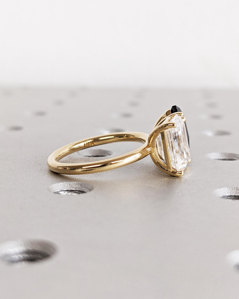 Toi et Moi Lab Diamond & Black Diamond Ring - Double Stone Emerald and Pear Engagement Ring - White and Black Stone Ring - Gold Promise Ring