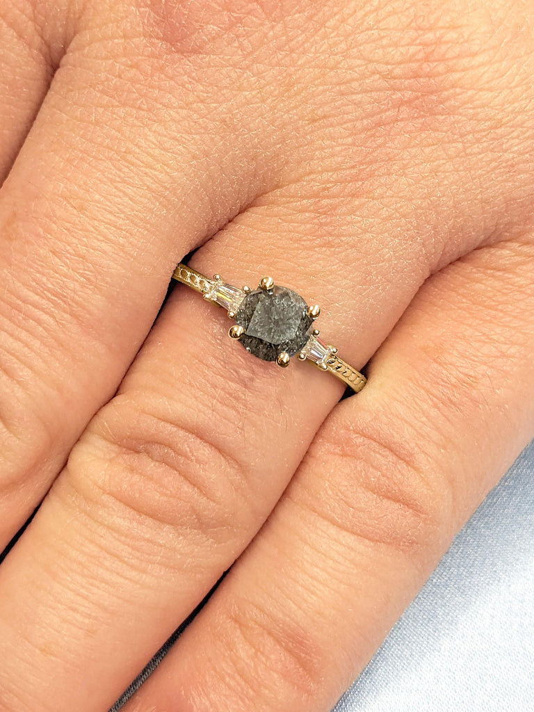 1.5ct Salt and Pepper Gray Diamond Wedding Ring | Round Engagement Ring | Black and White Diamond Ring | 14k 18k Solid Gold Ring