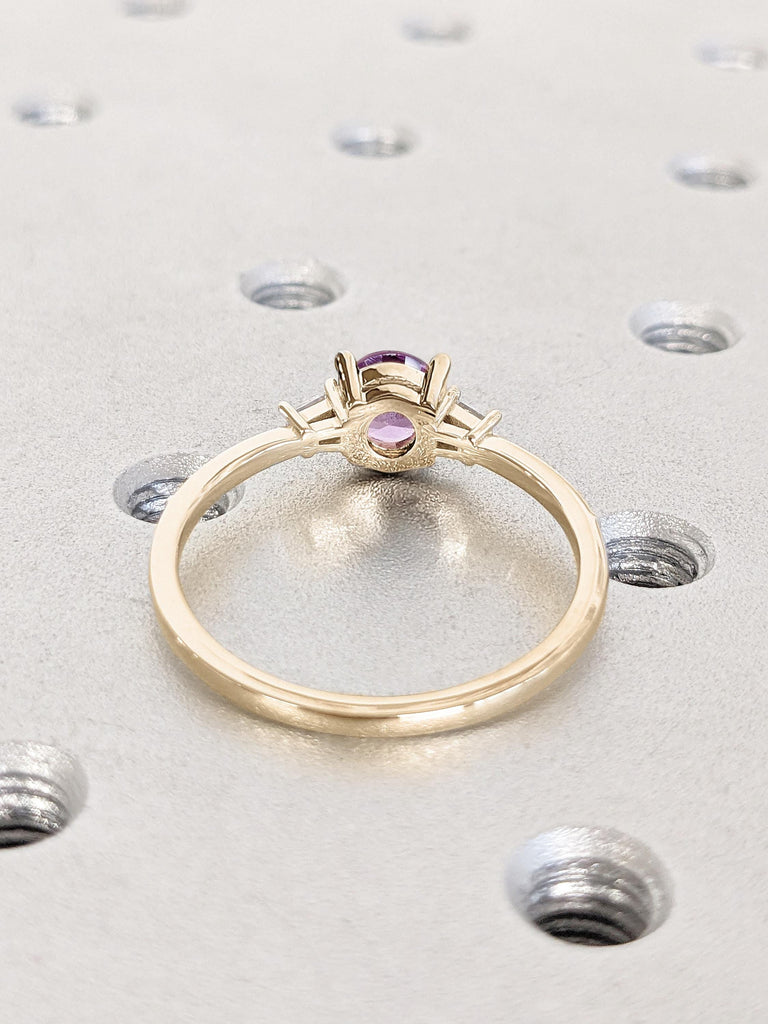 14k 18k Yellow Gold Promise Ring | Alexandrite and Diamond Purple Engagement Ring | June Birthstone Ring Birthday Gift | Woman Wedding Ring