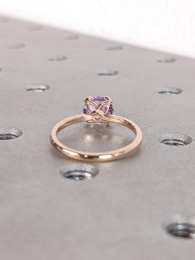 1ct, 2CT Round Alexandrite Engagement Ring | 14k Rose Gold Wedding Band Comfort Fit | Unique Double Claws Solitaire Ring, Woman Promise Ring