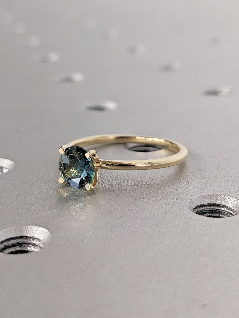Comfort Fit Montana Sapphire Ring, Dainty 14k Solid Gold Engagement Ring, 0.5ct Teal Sapphire Promise Ring, Sapphire Jewelry, Solitaire Ring