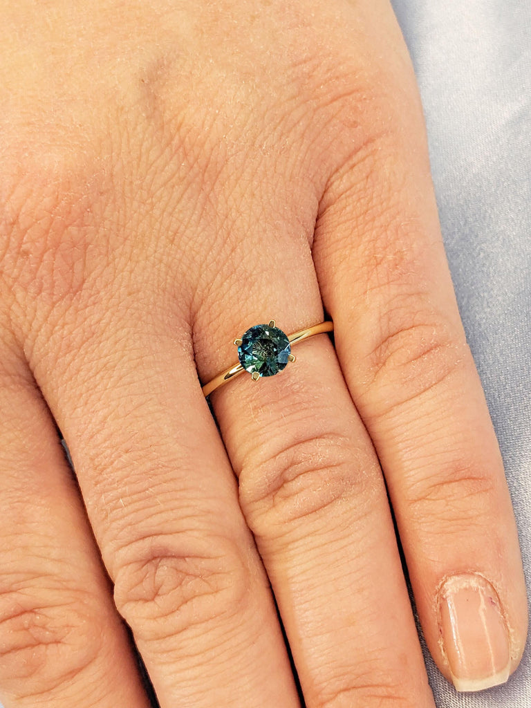 Unique Peacock Sapphire Ring | Blue Green Sapphire Comfort Fit Minimalist Ring | 14k Gold Engagement Rings for Women | Vintage Gemstone Ring