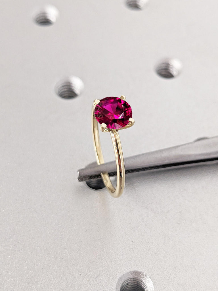 14k Solid Gold Ruby Engagement Ring, Minimalist Ring, Birthstone Jewelry, Ruby Gemstone Ring, July Birthstone Ring, Red Ruby Rings for Women
