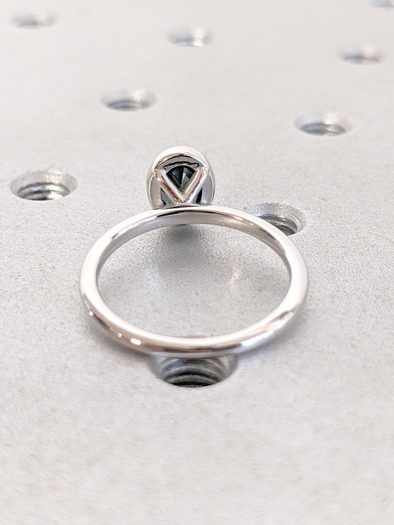 1ct Natural Blue Green Sapphire Ring | Oval Teal Sapphire Solitaire Simple Promise Ring | Vintage Sapphire Engagement Ring, 14K White Gold
