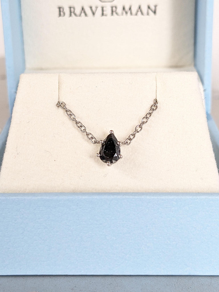 5MM Pear cut Natural Black Diamond Solitaire Necklace | Minimalist Gold Chain Necklace