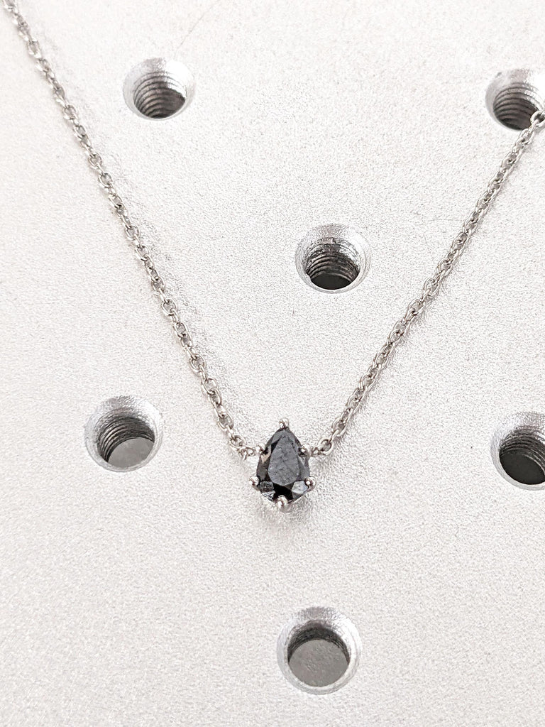 Black Necklace | Black Diamond Pendant | Pear cut Pendant | 14k Gold Woman Necklace | Rope Chain Necklace