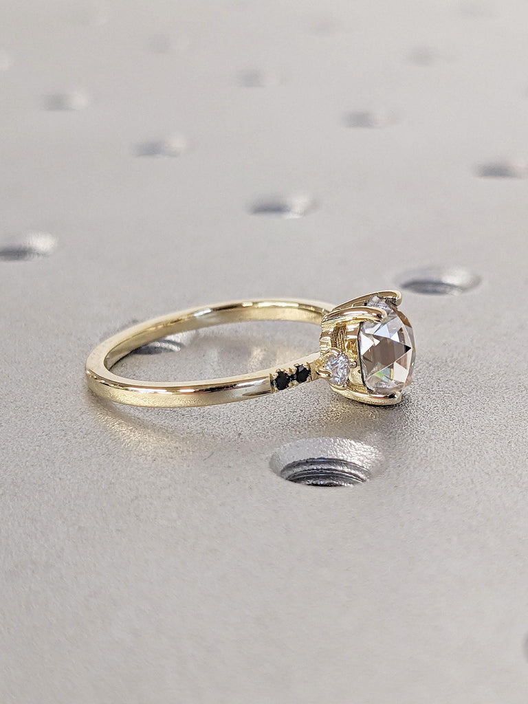 Unique Hexagon cut VVS Moissanite Engagement Ring | 14k Thin Gold Rings for Women | Multi Stone White and Black Diamond Ring | Wedding Ring