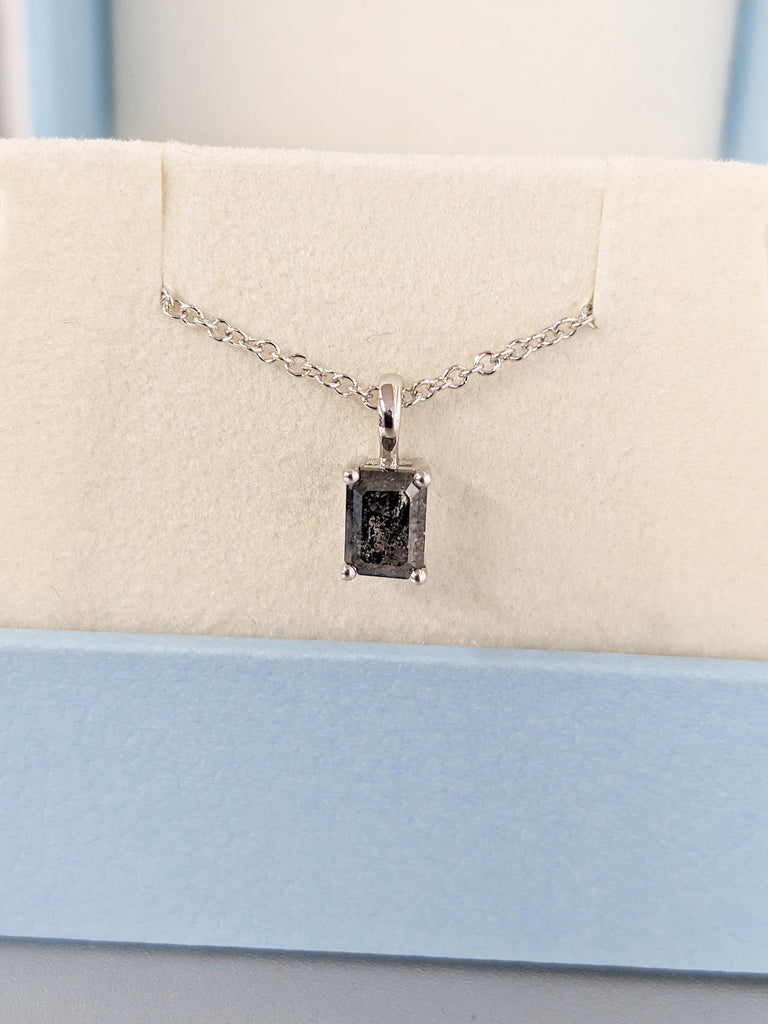 14k Gold Necklace | Emerald Cut Salt and Pepper Diamond Pendant Necklace | Personalized Necklace Gift | Necklace for Women | Gold Necklace image #5