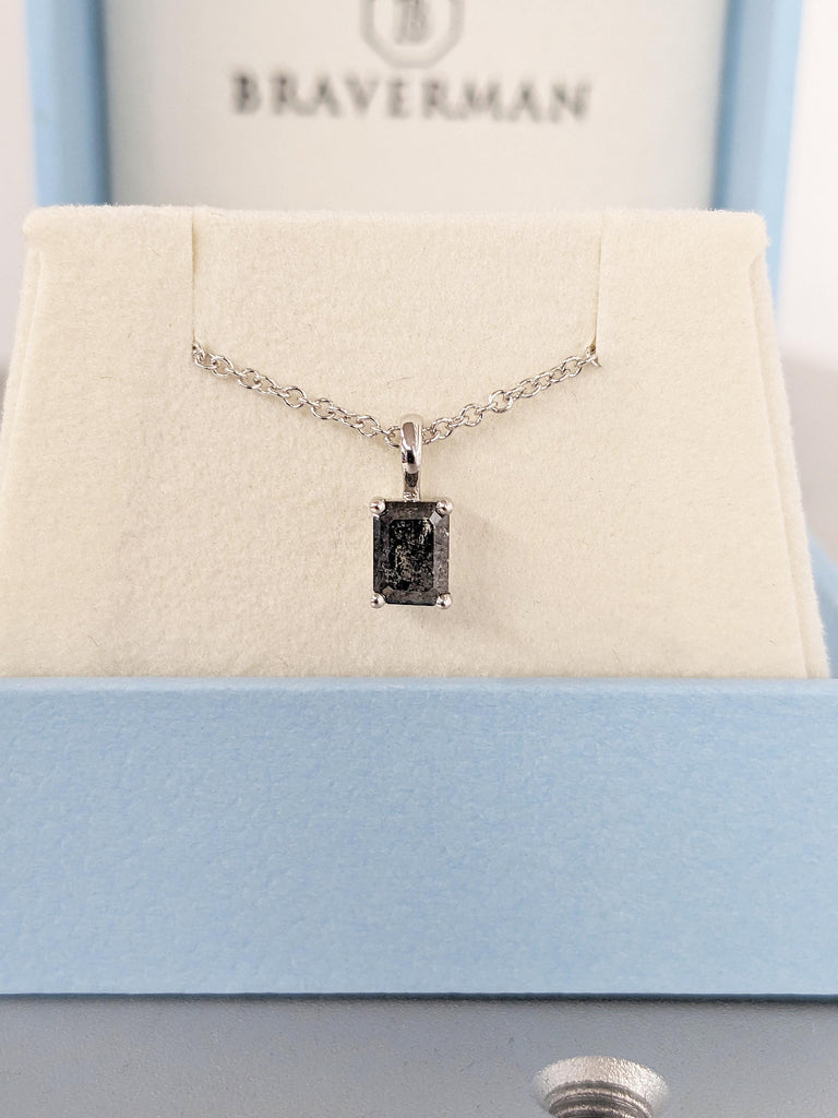 Salt and Pepper Diamond Necklace | Emerald Cut White Gold Necklace Chain | Everyday Wear Necklace | Birthday Gift for Her | Diamond Pendant