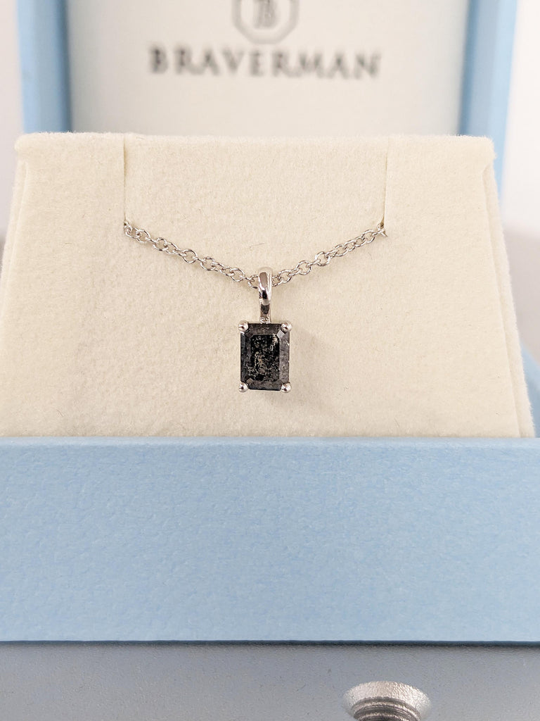 14k Gold Necklace | Emerald Cut Salt and Pepper Diamond Pendant Necklace | Personalized Necklace Gift | Necklace for Women | Gold Necklace image #6