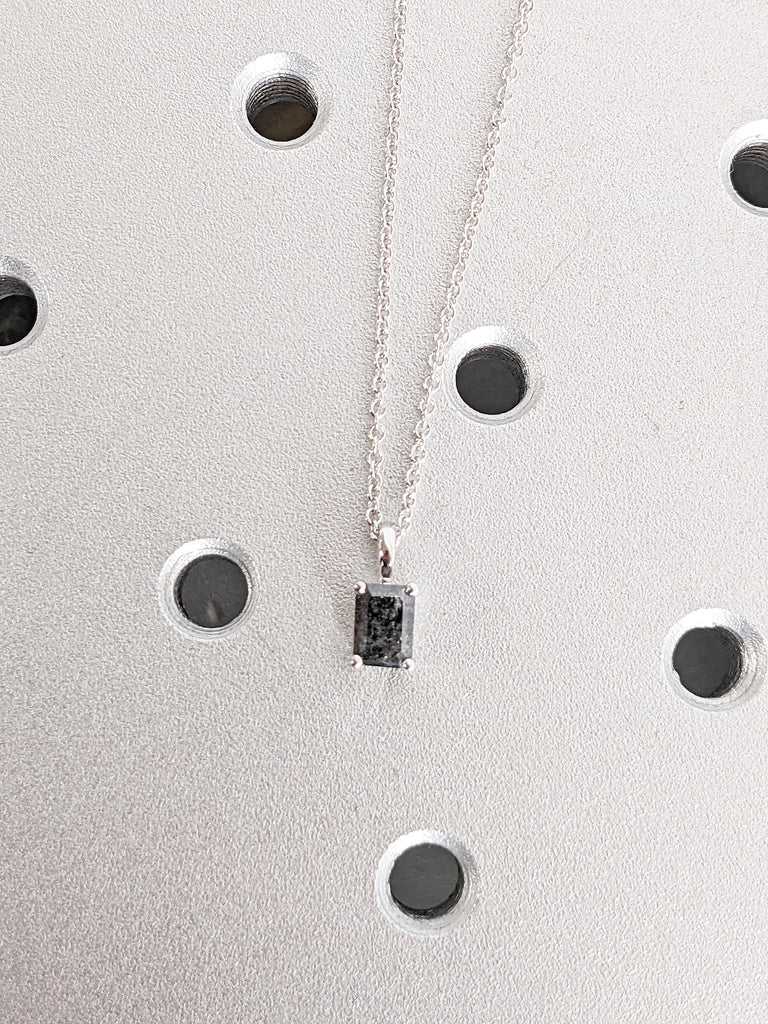 Salt and Pepper Diamond Necklace | Emerald Cut White Gold Necklace Chain | Everyday Wear Necklace | Birthday Gift for Her | Diamond Pendant