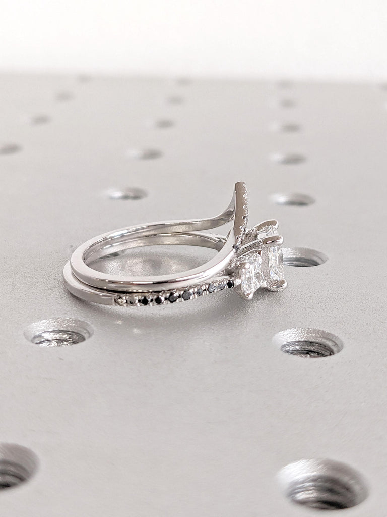 Princess cut Moissanite Engagement Ring for Women | Natural Diamond Eternity Band V Shaped Ring | 14k 18k Solid White Gold Promise Ring