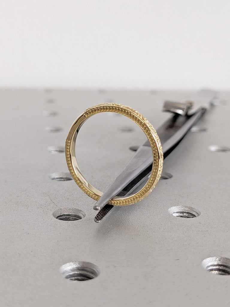 14k Yellow Gold Womens Wedding Band, Filigree Ring, Milgrain Gold Stacking Ring, Unique Matching Ring, Dainty Wedding Ring, Anniversary Ring