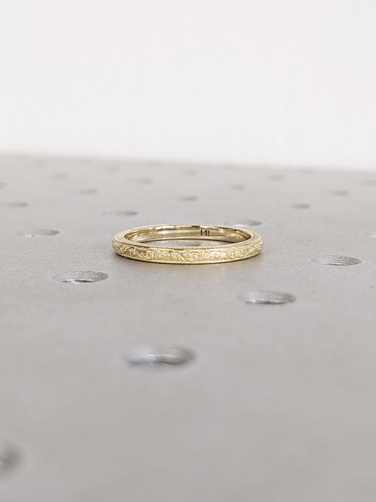 14k Yellow Gold Womens Wedding Band, Filigree Ring, Milgrain Gold Stacking Ring, Unique Matching Ring, Dainty Wedding Ring, Anniversary Ring