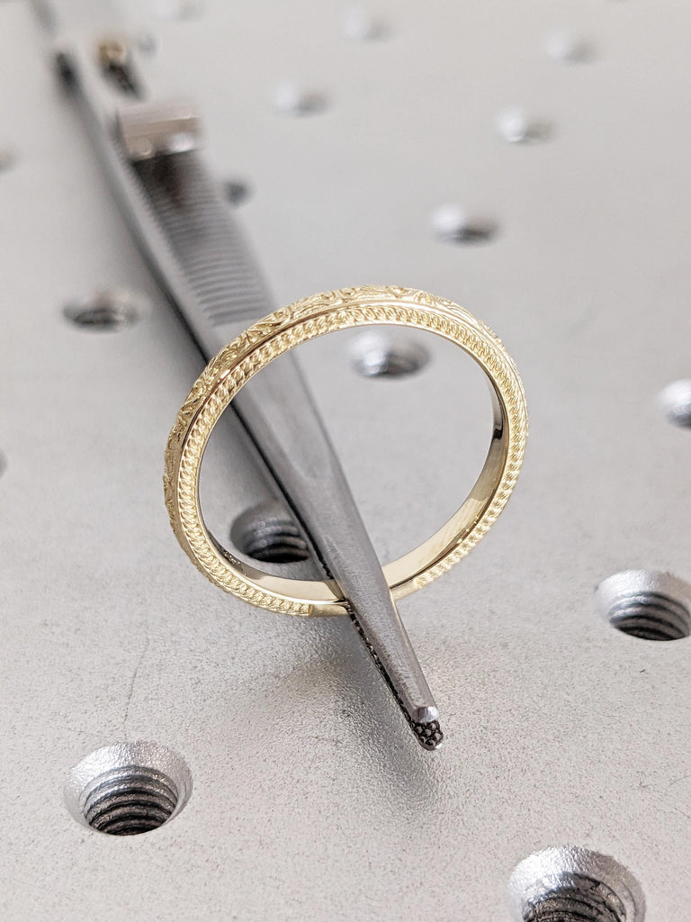 Filigree Gold Wedding Band, Milgrain 14k Solid Gold Ring, Unique Wedding Band, Stacking Rings for Women, Women Wedding Ring, Matching Ring image #5