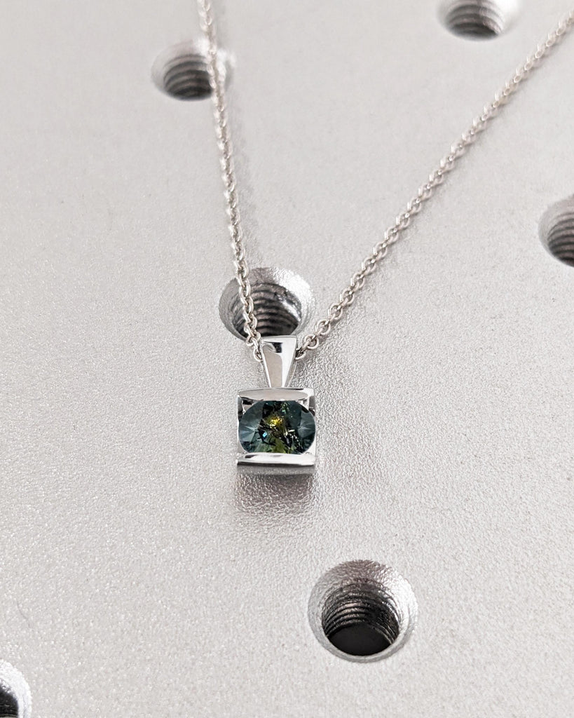 Gold Necklace Women | Round Teal Sapphire Pendant