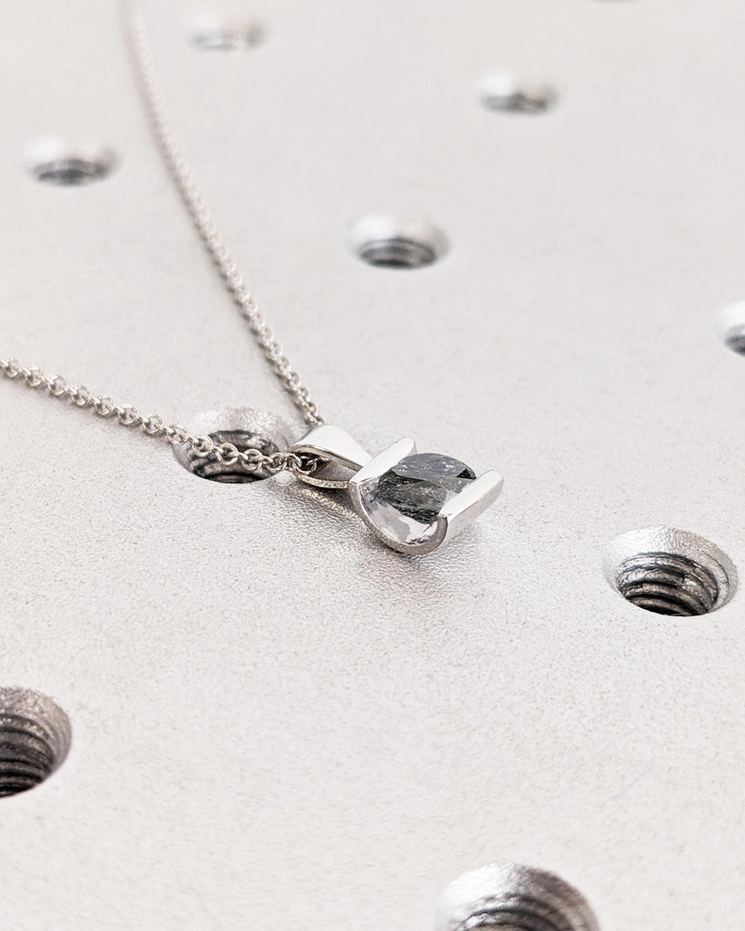 14k 18k White Gold Solitaire Necklace | 0.5ct, 1 Carat Necklace | Minimalist Gold Chain Woman Necklace | Round cut Grey Diamond Necklace