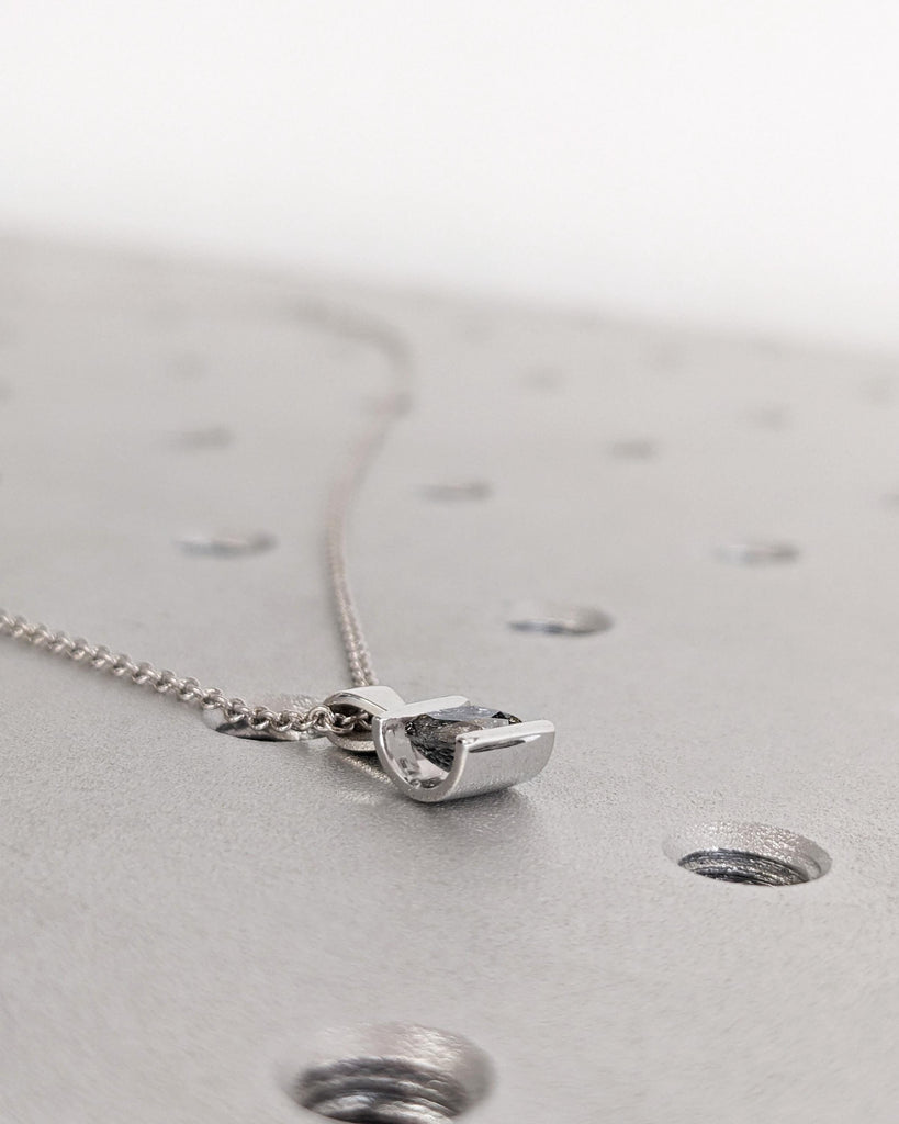 14k 18k White Gold Solitaire Necklace | 0.5ct, 1 Carat Necklace | Minimalist Gold Chain Woman Necklace | Round cut Grey Diamond Necklace