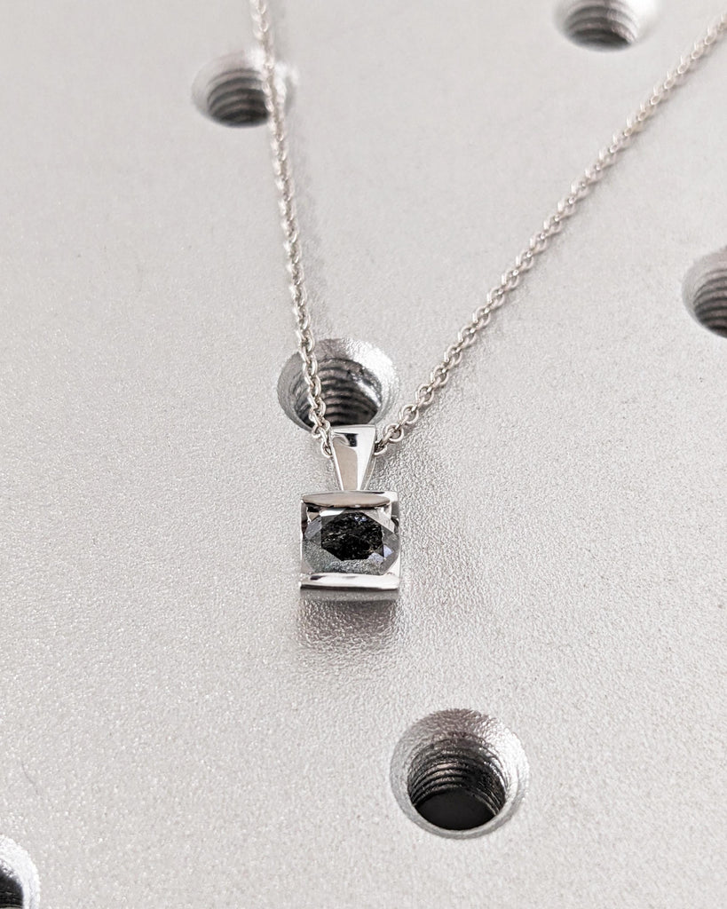 14k 18k White Gold Solitaire Necklace | 0.5ct, 1 Carat Necklace | Minimalist Gold Chain Woman Necklace | Round cut Grey Diamond Necklace